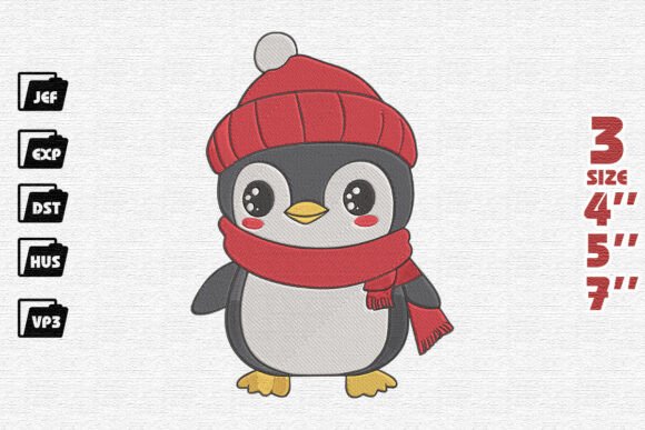 Cute Christmas Penguin in Red Beanie Embroidery Design Review